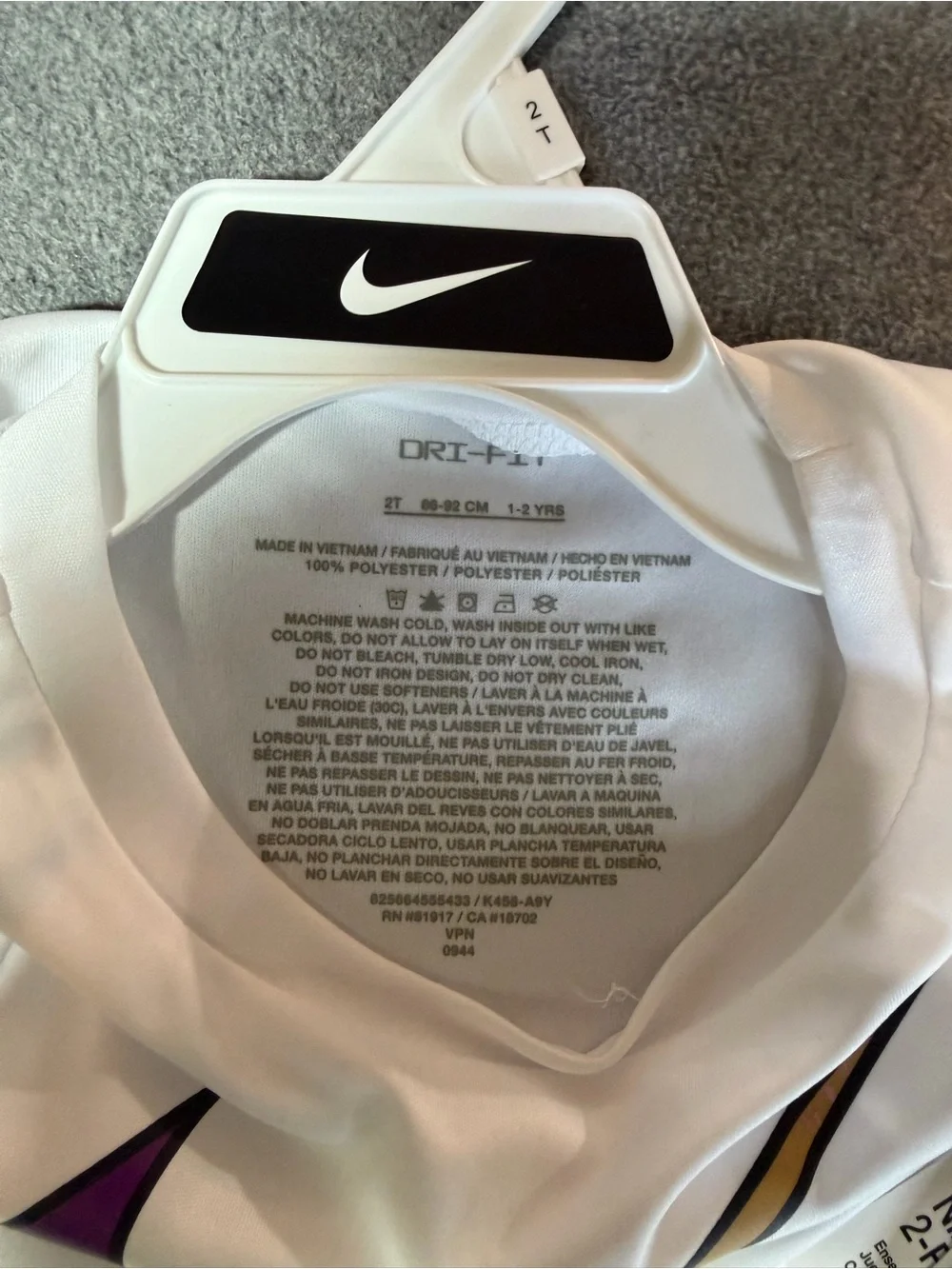 Nike White Youth Dri-FIT Top with Purple & Gold Accents